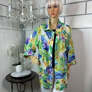 Cheerful Tropical Multi-Color Button down Blouse Alfred Dunner 100% Cotton  1X